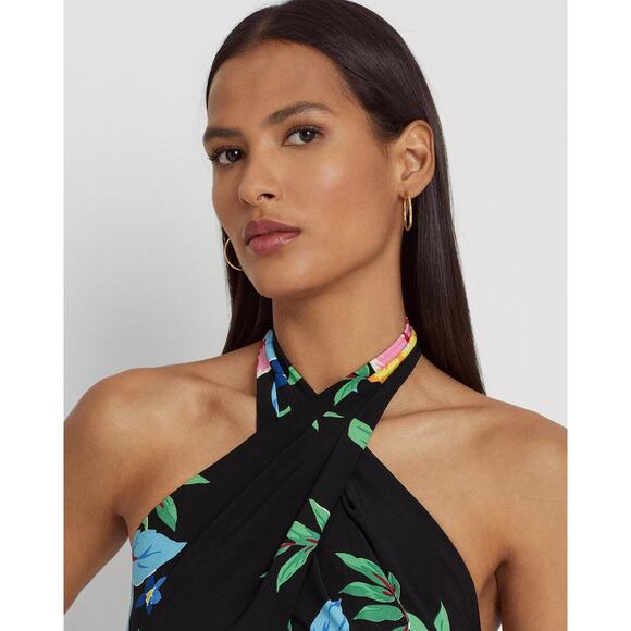 Lauren Ralph Lauren Floral Halter Dress Knee Length Stretch Jersey US 18 NWT - Picture 5 of 16